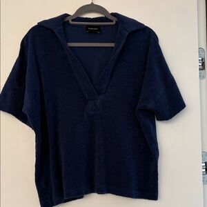 Rachel Comey Navy Terry Cloth V Neck Top S EUC